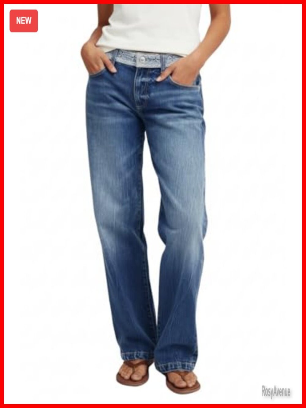 Straight Leg Jeans Low Rise Baggy Boyfriend Denim Embroidered Waist
